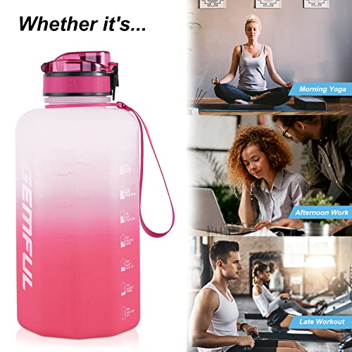GEMFUL Sports Water Bottle 2.2 Liters Large Gym Training Bottle with Handle BPA Free with Time Markings for Fitness Yoga Camping