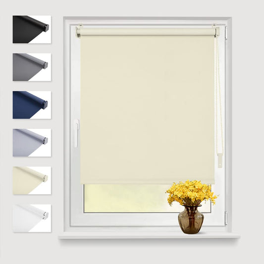 Eurohome blackout roller blind thermal blind 50x130cm (fabric width 46 cm) cream clamp fix without drilling with same color coating side pull roller blind Oeko-TEX Standard 100 clamp blind for window & door