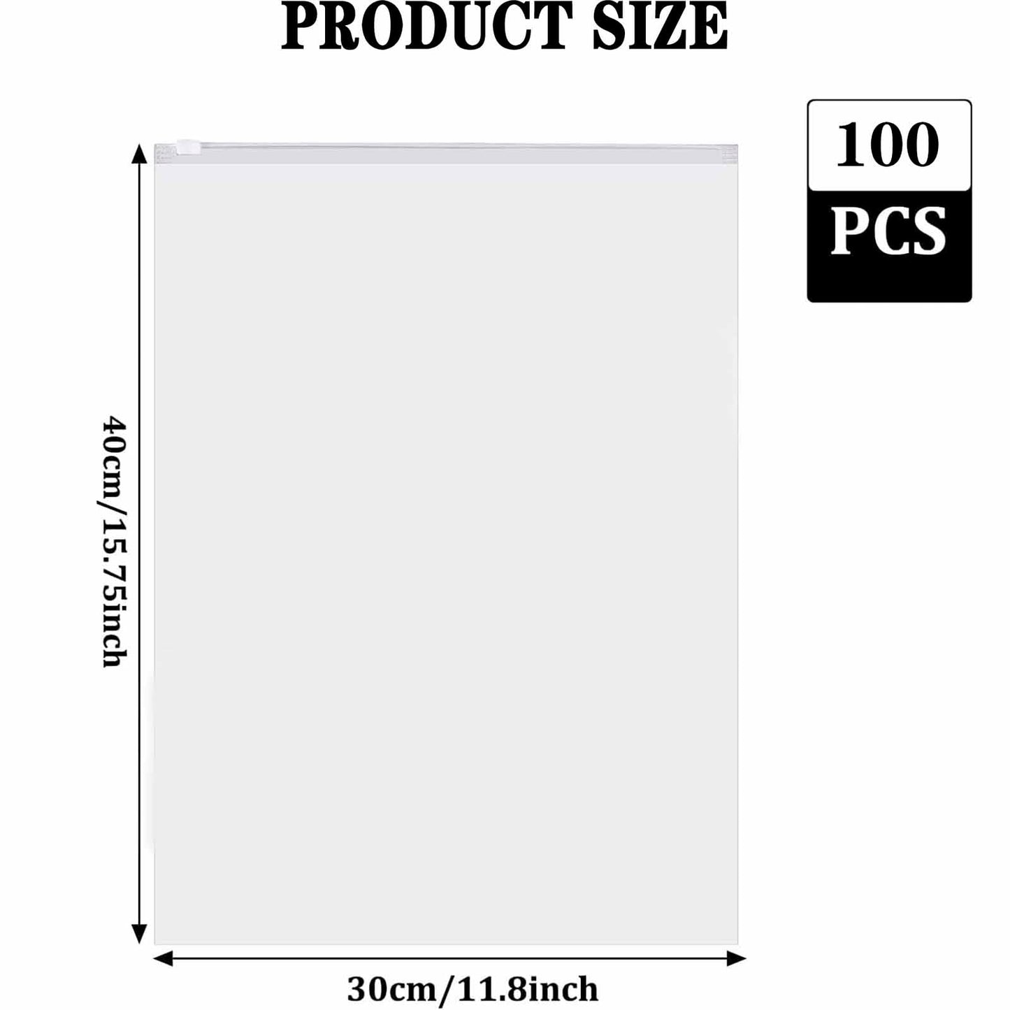 QISF 100 Pieces Zip Bag Large Reusable - 40 x 30 cm Zipper Bag Travel Bag Waterproof Transparent Zip Bags Plastic Bags Storage Bags for Clothing Underwear Towel Shoes