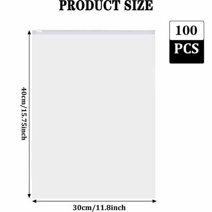 QISF 100 Pieces Zip Bag Large Reusable - 40 x 30 cm Zipper Bag Travel Bag Waterproof Transparent Zip Bags Plastic Bags Storage Bags for Clothing Underwear Towel Shoes