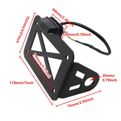 Baceyong motorcycle license plate light bracket, motorcycle side-mount LED taillight license plate holder. Fits motorcycles, sports bikes, cruisers, etc.