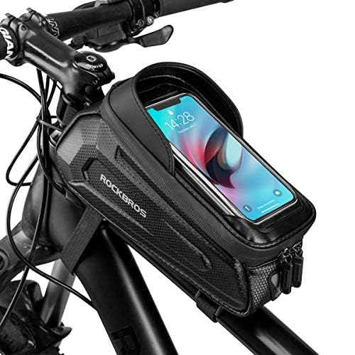 ROCKBROS bike frame bag handlebar bag water resistant phone pouch for smartphones up to 6.8 inches with TPU sensitive touchscreen for mountain bikes, road bikes, ebikes