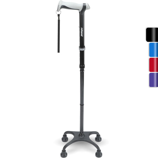 Rehand four-foot walking cane, cane with ergonomic handle and graceful 4-prong base, adjustable walking canes for right or left-handed, men, women, and seniors (black)