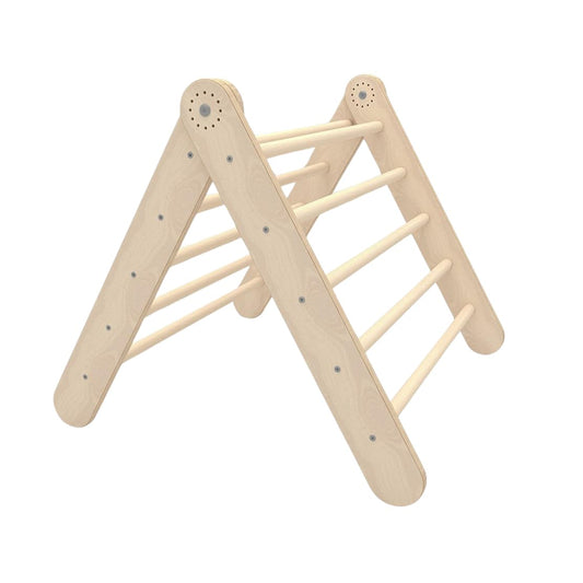 GOODEX Climbing Triangle with Slide is expandable and adjustable. Indoor climbing frame made of birch wood, suitable for babies and children from 10 months old. Can be used as a Pikler Triangle or as a folding ladder.