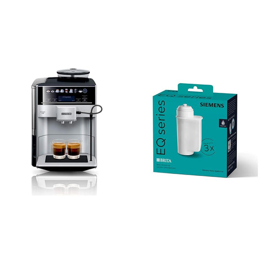 Siemens EQ.6 plus s300 fully automatic coffee machine TE653501DE, profile storage, 1,500 watts, silver & TZ70033A Brita Intenza water filter, reduces water hardness, 3 pieces, white