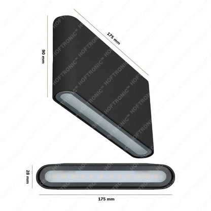 HOFTRONIC - Dimmable LED Wall Light Outdoor Indoor Dallas M Black 12W 3000K Warm White Up Down Spotlight IP54 Waterproof Aluminum. Outdoor light fixture for bathroom, garden, living room wall lamps.