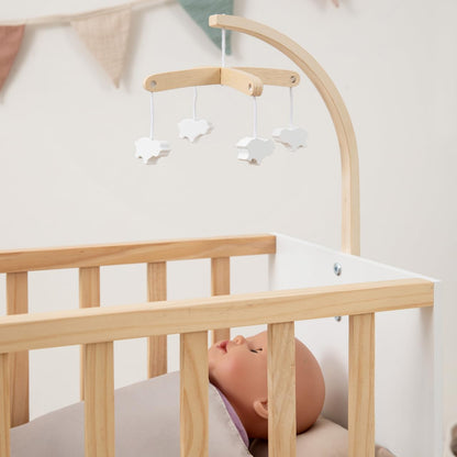 ELLA & PIET® Doll Bed Cozy with Wardrobe and Mobile made of Wood (White-Mud)