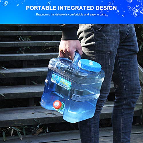 RUYI 10L water canister with tap and screw cap, camping water container BPA-free drinking water container, portable water tank with handle for RV picnic hiking, transparent blue