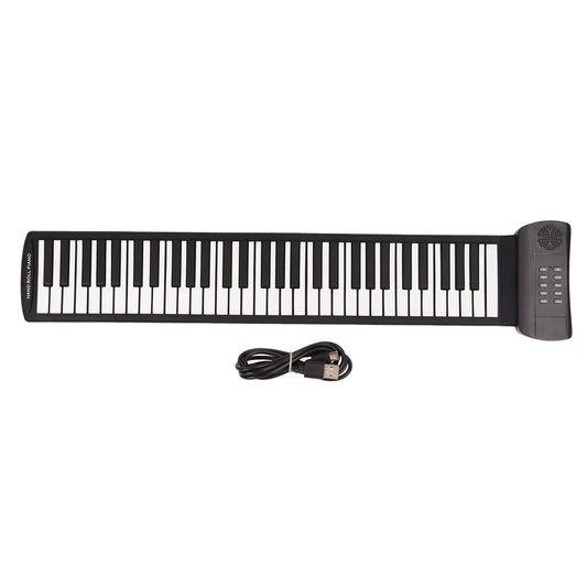 Roll Up Piano, 61 Keys Portable Electronic Keyboard Foldable Bluetooth MIDI Keyboard for Computers and Tablets Supports External Sound or Headphones (PM61)
