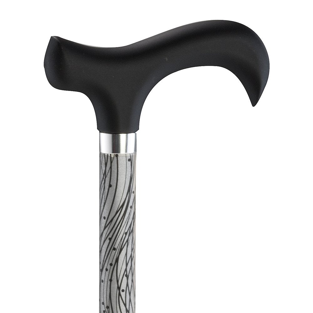 Ossenberg Reflective Aluminum Walking Cane with Derby Handle - Walking Stick for Men and Women - 10-level adjustable height - Hiking Pole for Nighttime - black/silver