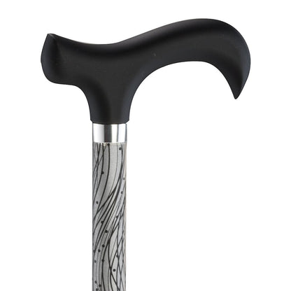 Ossenberg Reflective Aluminum Walking Cane with Derby Handle - Walking Stick for Men and Women - 10-level adjustable height - Hiking Pole for Nighttime - black/silver