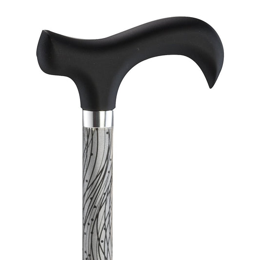 Ossenberg Reflective Aluminum Walking Cane with Derby Handle - Walking Stick for Men and Women - 10-level adjustable height - Hiking Pole for Nighttime - black/silver