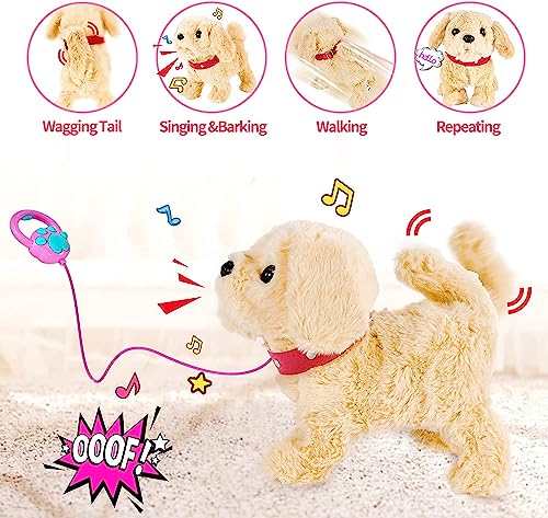 HULASO Toy Dog Kids Pet Dog Toy Girls Boys Interactive Plush Toy with Walking, Barking, Tail Wagging, Singing, and Repeat What You Say Function