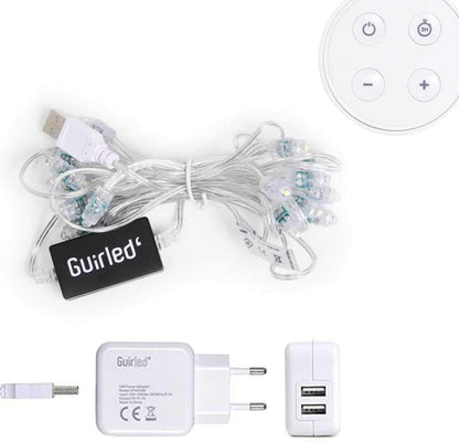 GuirLED - LED Cotton Ball String Lights USB - Wireless Remote Control - Baby Night Light 2h - Dual USB 2A Adapter Included - 4 Brightness Levels - 16 Balls 1.6m - Provence