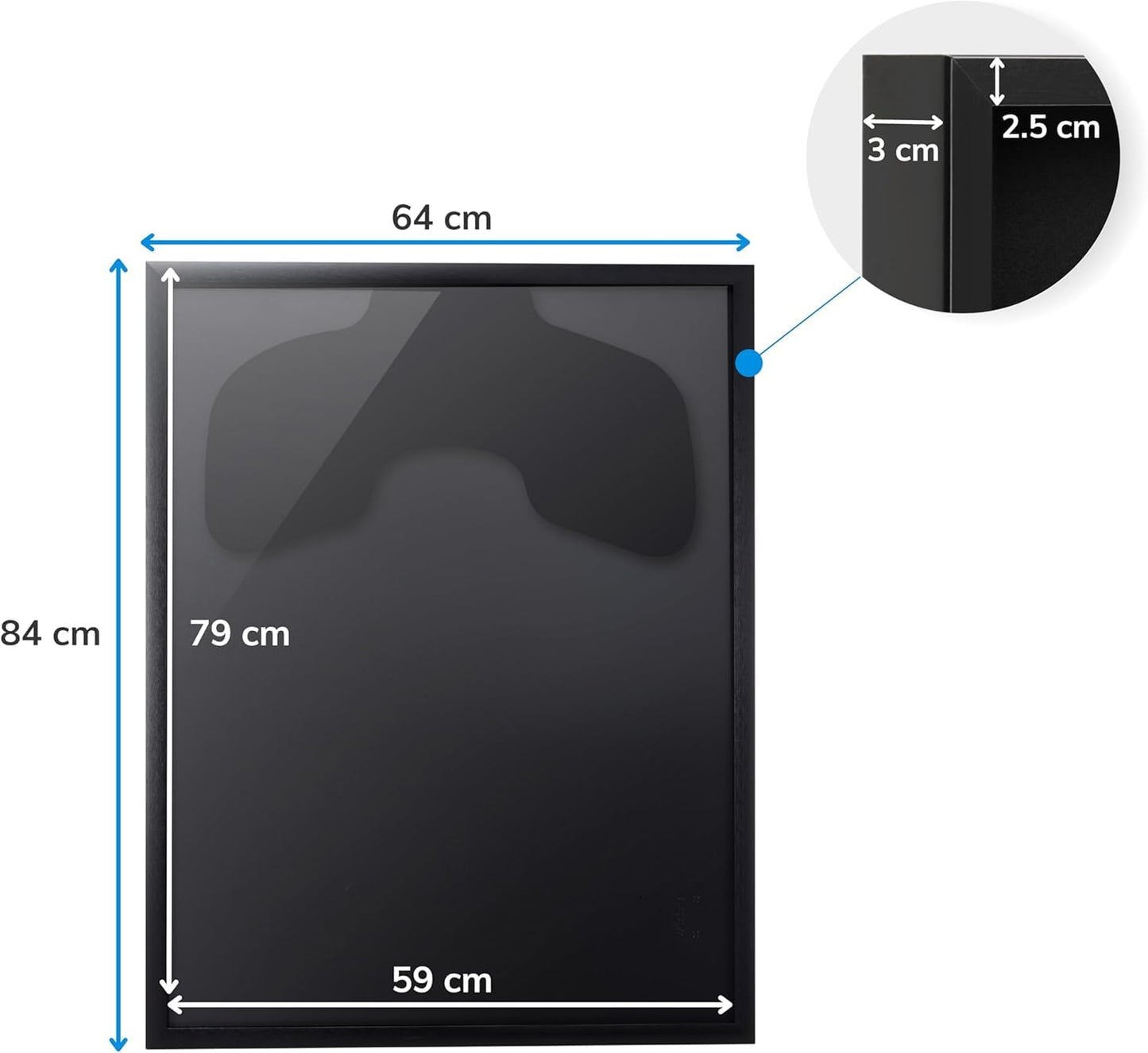 ACAZA jersey frame 60 x 80cm, 3D picture frame deep for filling with football, ice hockey, rugby, NBA jerseys, with hanger, aluminum and acrylic glass, black.