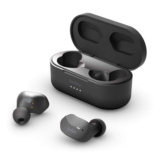 Belkin SoundForm True Wireless In-Ear Headphones (Bluetooth Earphones for iPhone, Samsung & Google devices, touch controls, charging case, 24 hrs playback time, noise isolation, sweatproof) - Black