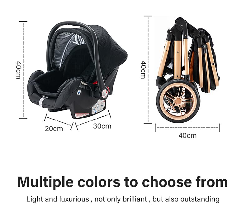 YAZOCO stroller 3 in 1 buggy baby bed complete set One-click collapsible stroller, combi stroller aluminum frame for newborns seat accessories (5 Khaki)
