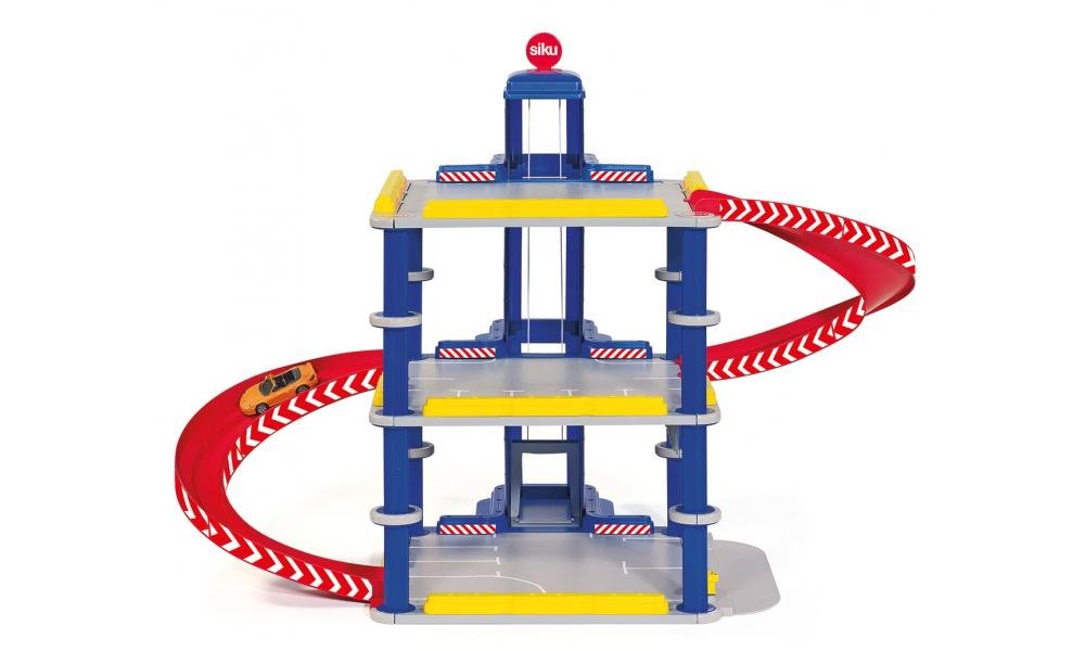 siku 5505, parking garage including vehicle (metal), plastic, multicolor, many features, quick assembly and disassembly.