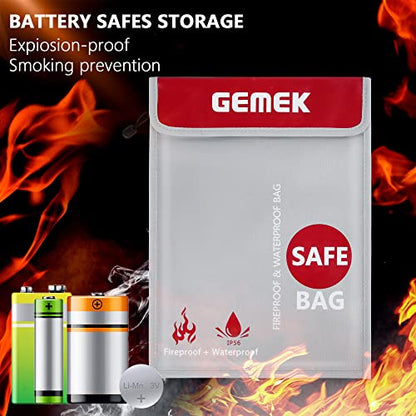 Fireproof waterproof money and document bag 38 x 28cm & 23 x 18cm set, GEMEK fire and water resistant storage bag for A4 A5 documents, cash, jewelry, passport, tablet, laptop (Silver)