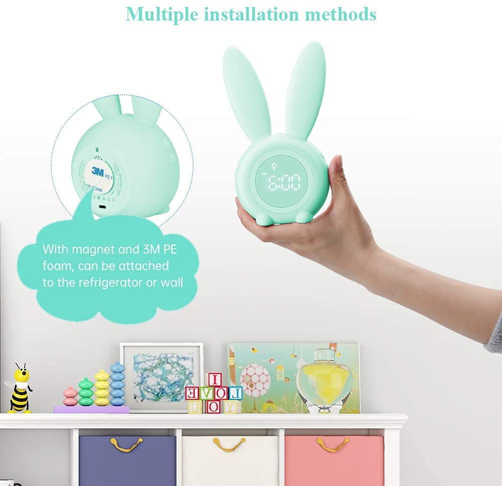 YONGYAO Kids Light Alarm Clock with Night Light, Cute Rabbit Children's Alarm Clock, 2 Alarms, Snooze and Timer, Adjustable Volume, Alarm Clock for Girls Boys
