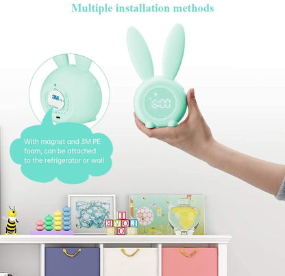 YONGYAO Kids Light Alarm Clock with Night Light, Cute Rabbit Children's Alarm Clock, 2 Alarms, Snooze and Timer, Adjustable Volume, Alarm Clock for Girls Boys