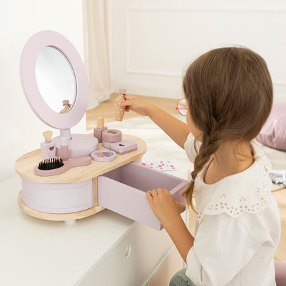 howa children's wooden dressing table with 8-piece accessories and heart stickers 50012