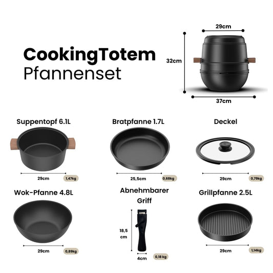 CookingTotem® Luxury Induction Cookware Set - Stackable set with ceramic non-stick coating, removable handle, oven safe, pot set, pots & pans set, PFAS-free, coated cookware.