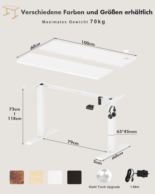 Devoko Height Adjustable Desk, Electric Standing Desk Adjustable Height Table, Sit-Stand Office Desk, Computer Desk with Memory Function, Standing Desk, Office Desk, 100 x 60 cm, White