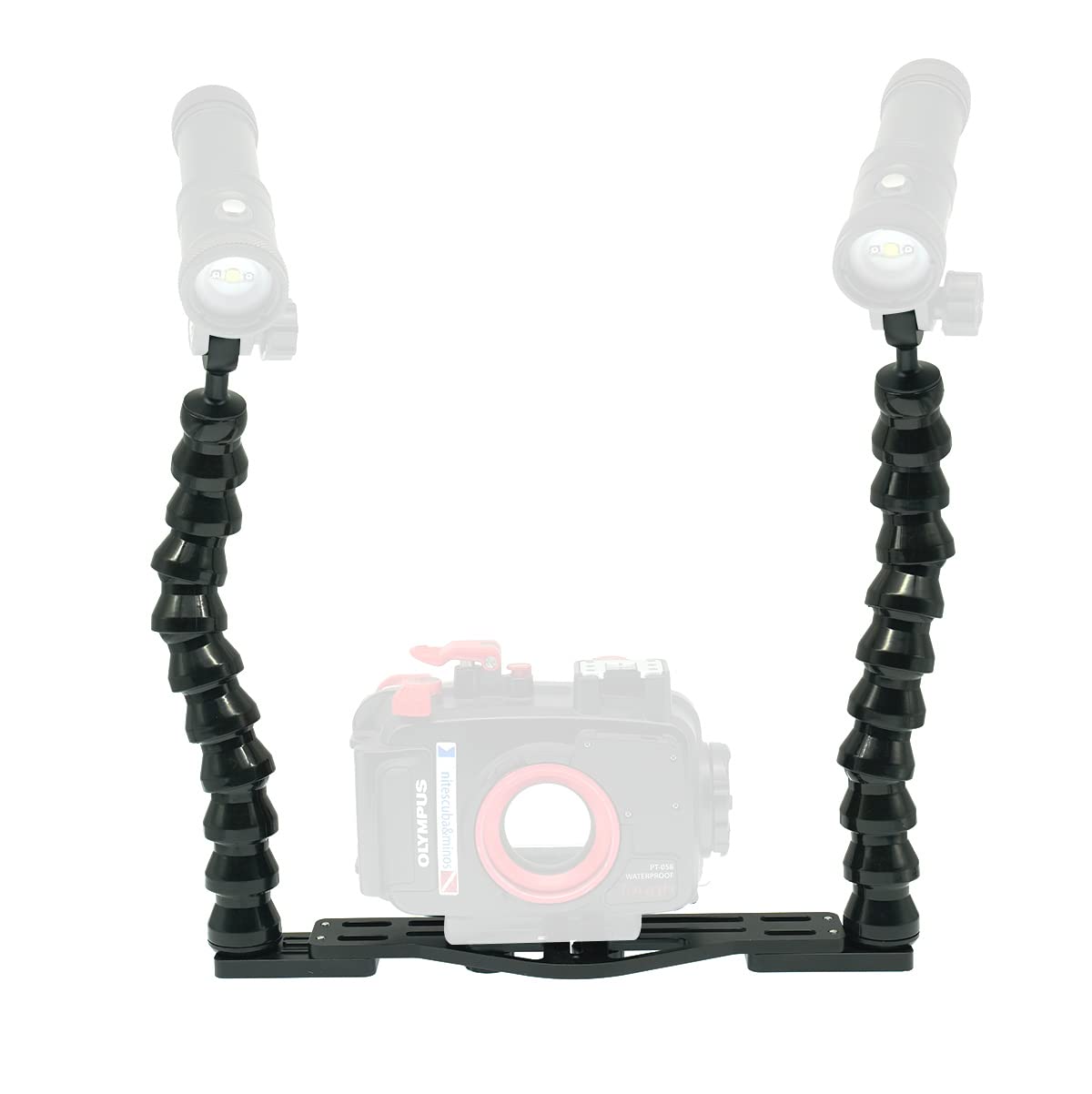 nitescuba Underwater Tray Camera Mount Action Camera Photo Stabilizer for gopro, RX100, PT-059 with Dual Flex Arm Adapter Supports Flashlight