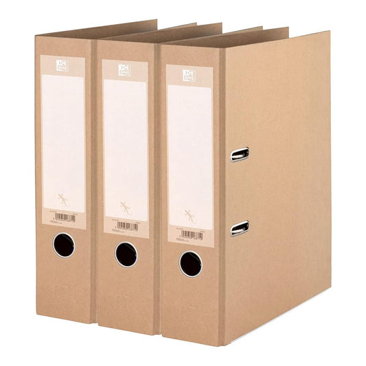 Oxford A4 folder, 8cm wide, eco-friendly, in beige, pack of 3.