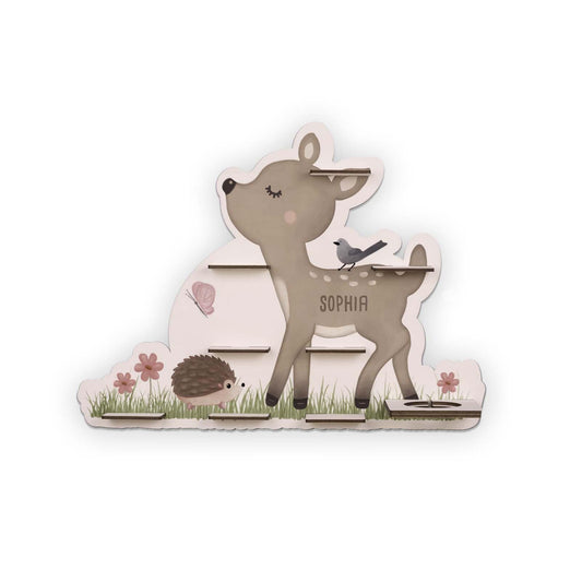 Tonie Shelf Watercolor Animals Personalized - Wooden Tonie Shelf for Girls & Boys - Toniebox Shelf - Children's Shelf for Audio Plays & Storage of Tonie Figures - Nursery Shelf (DEER)