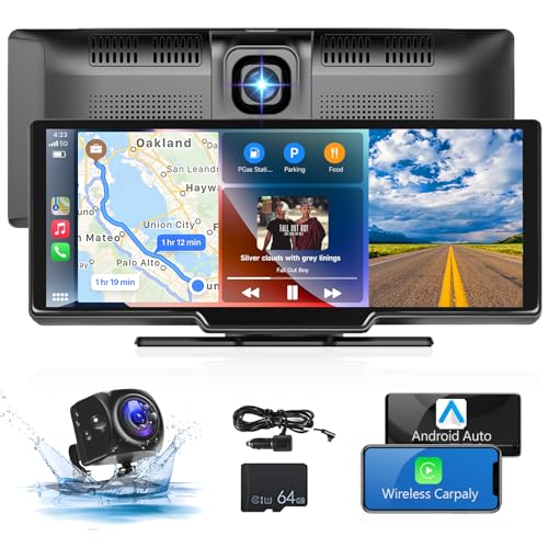 Hodozzy Car Radio Portable CarPlay Wireless Android Auto with Dashcam Front 9.3 Inch Touchscreen Display CarPlay Screen Car Bluetooth Digital Media Receiver Navigation Video Recording Rear View Camera