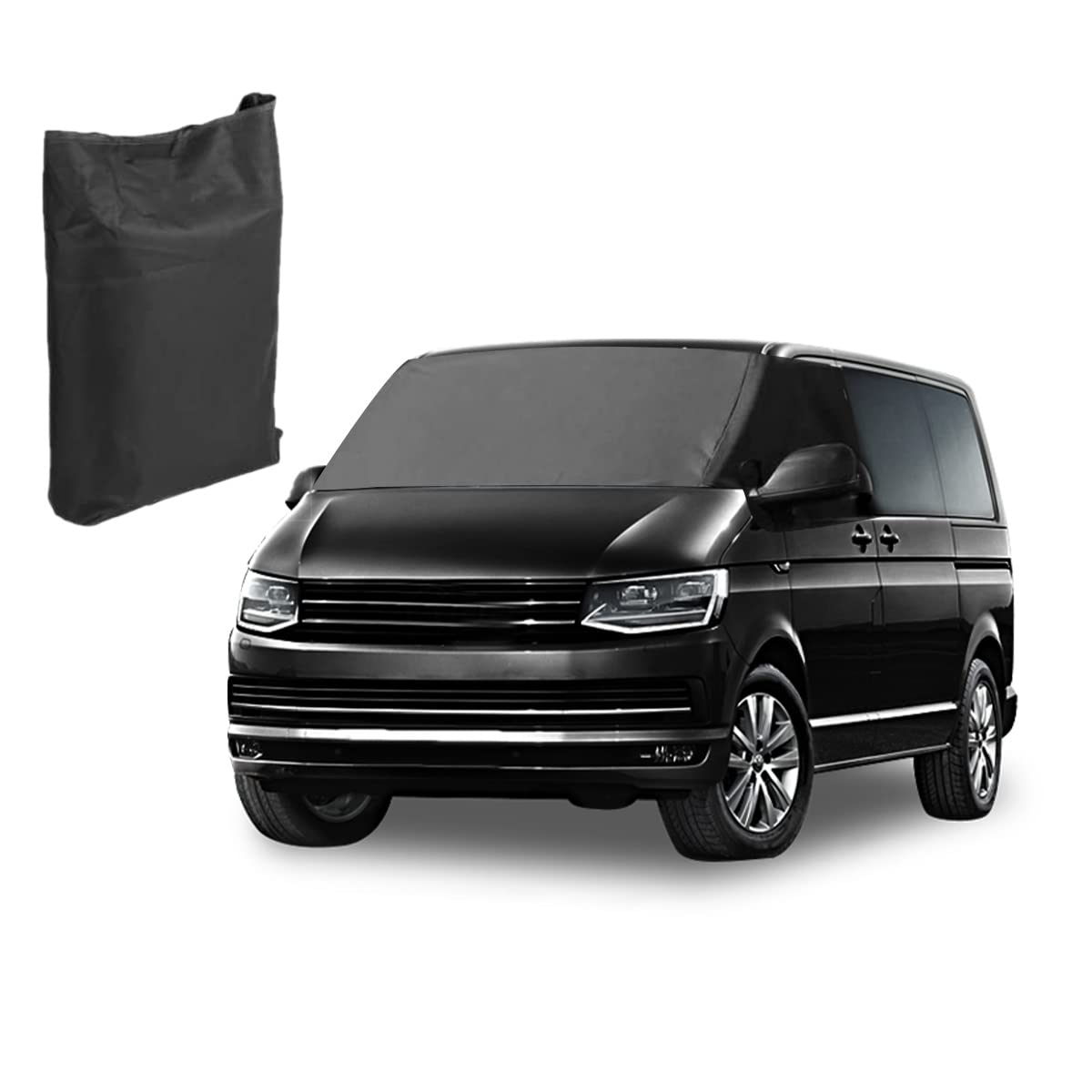 Car front windshield cover for VW T6, Durable 600D Oxford fabric front window sunshade weatherproof camping cover, 100% blackout curtain wrap cover