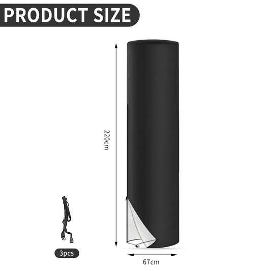 LMYDIDO Solar Shower Cover 220 x 67cm, 420D Waterproof Windproof UV Protection Outdoor Shower Cover, Garden Outside Shower with Drawstring and Storage Pockets (Black)