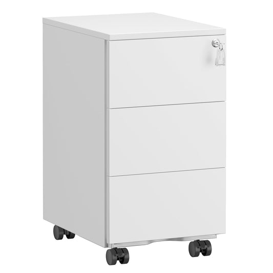 SONGMICS Drawer Cabinet, Rolling File Cabinet, Mobile Filing Cabinet, Metal Cabinet, Printer Stand, Lockable, 3 Drawers, Pre-Assembled, Office, Home Office, 40 x 30 x 54 cm, Matte White OFC079W01