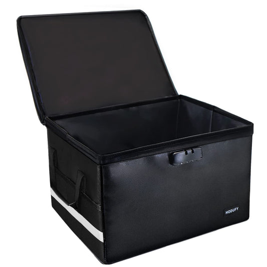 Hodufy Large Fireproof Money Box, Waterproof and Fireproof Document Box with Combination Lock and Reflective Strips, Foldable Fireproof Storage Box for Organizing Document Bag/Hanging File.