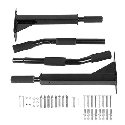 OcioDual wall-mounted chin-up bar for pull-ups, dips, back exercises, up to 200 kg, glossy black, gym, home gym, sturdy