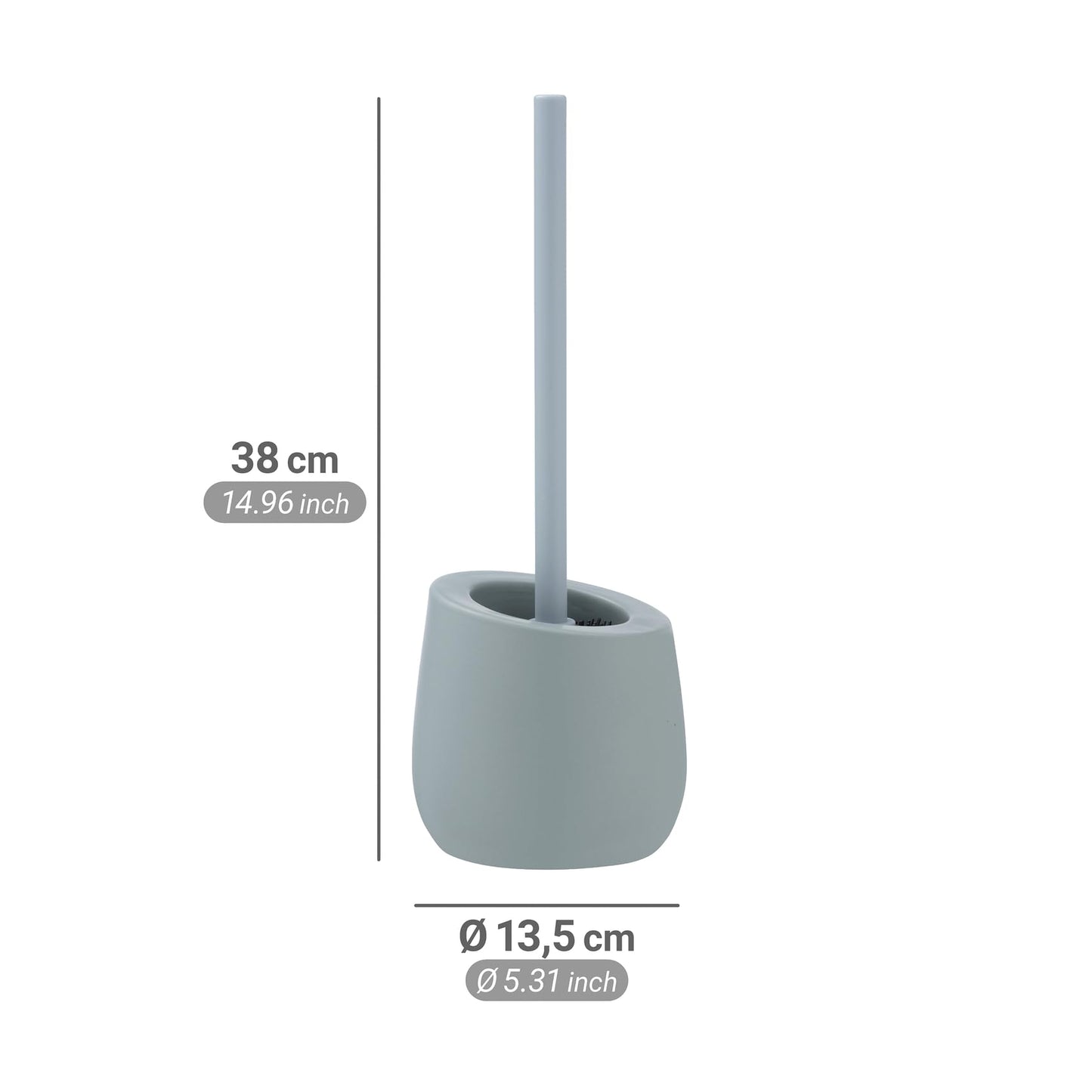 WENKO toilet brush set Mod. Badi, high-quality ceramic bathroom accessory with matte surface, includes toilet brush with Ø 7.5 cm black silicone brush head with non-stick effect, Ø 13.5 x 38 cm, blue-gray.