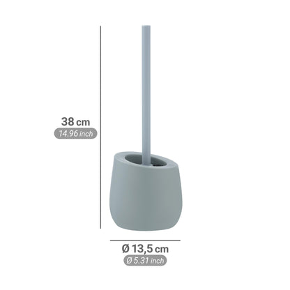 WENKO toilet brush set Mod. Badi, high-quality ceramic bathroom accessory with matte surface, includes toilet brush with Ø 7.5 cm black silicone brush head with non-stick effect, Ø 13.5 x 38 cm, blue-gray.