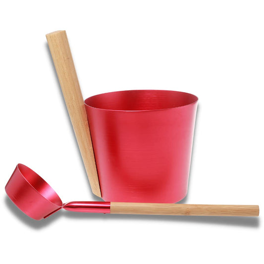 SULENO - Sauna Set ANEA Infusion Bucket 5 liters Ladle Sauna Bucket Bucket Ladle (red metallic)