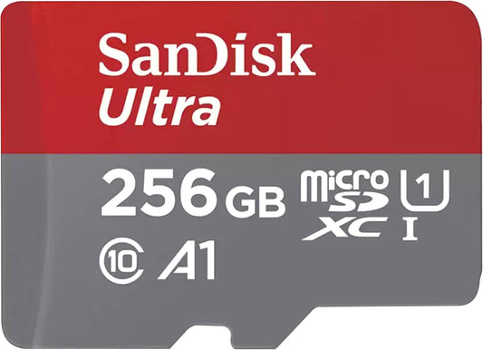 SanDisk Ultra 256GB microSDXC UHS-I card for Chromebook with SD adapter (For smartphones and tablets, A1, Class 10, U1, Full HD videos, up to 150MB/s read speed) 10-year warranty