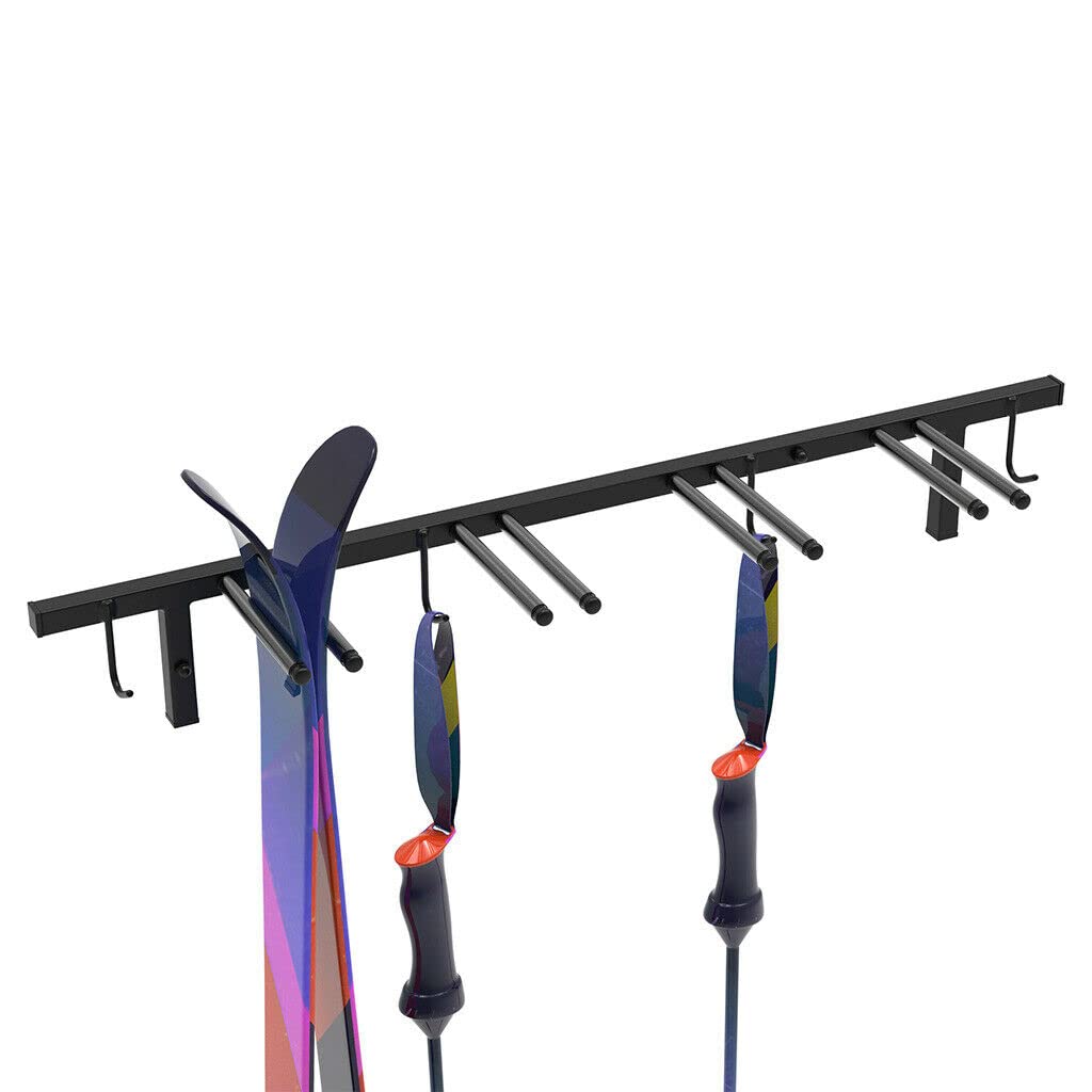 RAWWEST.BIS Ski Wall Mount Ski Rack for Four Pairs of Skis - Storage and holder for skis and poles, wall ski holder space-saving ski rack pole holder, up to 40 kg.