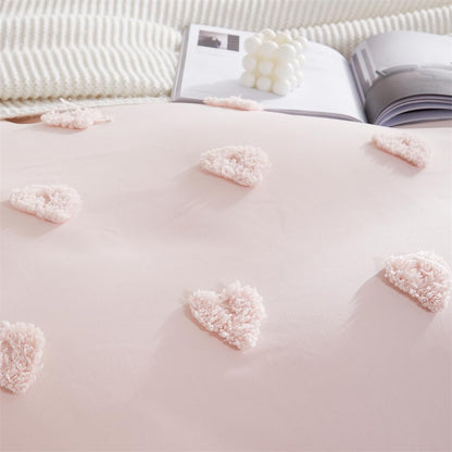Freyamy Bohemian bedding set 135x200cm 2-piece Pink Tufted Heart Boho bedding Embroidery Shabby Chic bedding sets Microfiber Soft duvet cover with zipper and pillowcase 80x80cm
