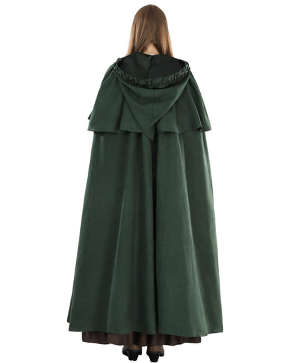 Fiamll Medieval Cloak Women Hooded Coat with Cuff Solid Color Trenchcoat Renaissance Vampire Cloak Gothic Cosplay Cape Carnival Costume Green S