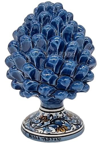 sicilia bedda - Sicilian pine cone with decorated base - Majolica pattern - Caltagirone ceramics (height 17 x 10, antique blue)