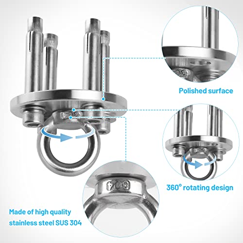 SWAWIS Heavy Duty Ceiling Hook for Hanging Chairs, Swivel Hook for 360° Rotation with a Weight Capacity of up to 500kg. Made of 304 Stainless Steel, suitable for wooden beams, punching bag mounts, and hammocks.