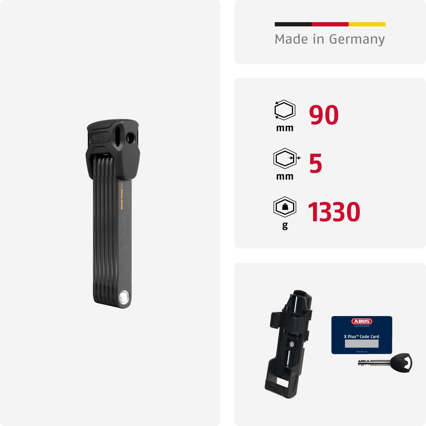 ABUS folding lock Bordo 6000K with SH lock holder - Bike lock with XPlus cylinder for high manipulation protection - ABUS security level 10 - Length 90 cm - Black/Orange