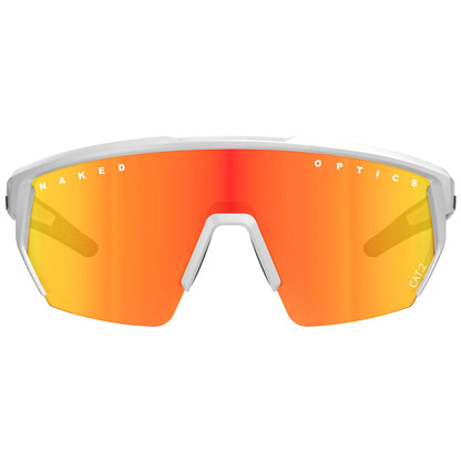 NAKED Optics BLADE Sports Glasses for Men, Women's Cycling Glasses, Sport Sunglasses with UV400 Protection, Quick Glasses, Road Cycling Glasses, Running Glasses, TR90 Frame (White (Red Lens))