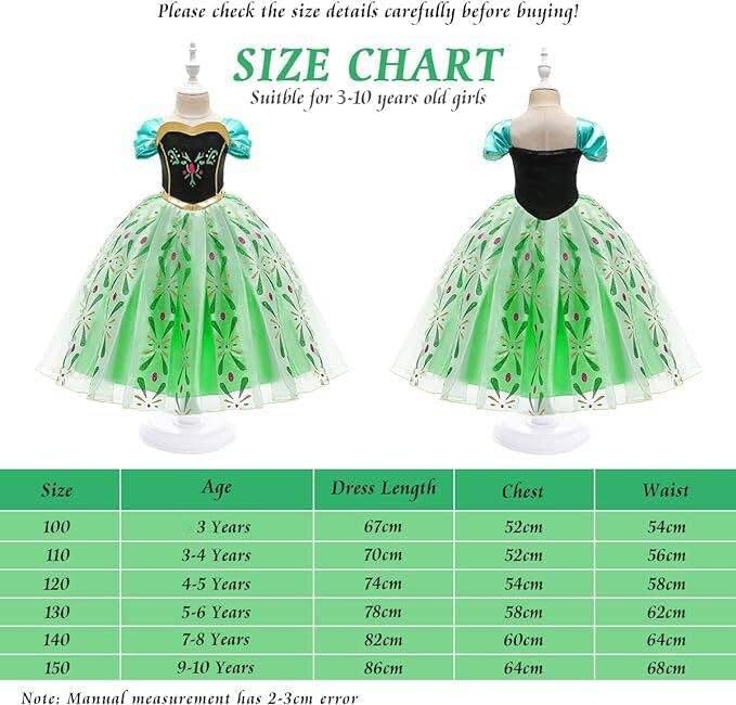 "URAQT Girl Costume Dress, Kids Princess Costume for Carnival Party Cosplay Disguise Halloween Celebration Birthday, with Accessories Crown Wand, 130CM"