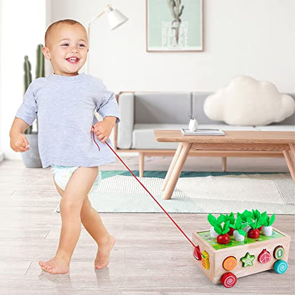 XIAPIA Montessori learning game for 4 5 6 years, educationally valuable for learning numbers, children's math learning toy made of wood, gift for preschool boys girls (carrot cart)